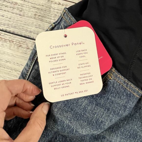 Isabel Maternity Denim Jean Shorts sz 14/32 Midi Short Crossover Panel 4"Inseam - Picture 8 of 10